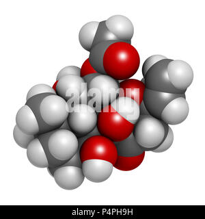 Il Forskolin (coleonol molecola). Attiva l'enzima adenil ciclasi, risultante in un aumento dei livelli di cAMP. Il rendering 3D. Gli atomi sono rappresentati come sp Foto Stock