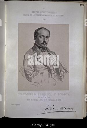 CORTES CONSTITUYENTES - GALERIA DE REPRESENTANTES - 1854 - FRANCISCO SERRANO Y BEDOYA (JAEN) - PG 197. Autore: J. Vallejo. Posizione: Congreso de los Diputados-ARCHIVO, MADRID, Spagna. Foto Stock