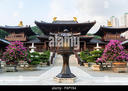 Cortile recintato di Chi Lin convento nel Giardino Nan Lian, Hong Kong. Rinnovato nella dinastia Tang stile. Foto Stock