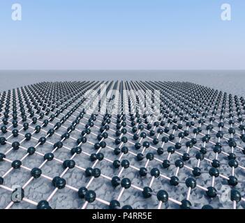 Computer illustrazione di un modello molecolare di un foglio di stanene che mostra la bassa allacciata struttura che è prevista da density functional theory (DFT) calcoli. Stanene ha una simile struttura a nido di grafene ma è composta da atomi di stagno. Con l'aggiunta di atomi di fluoro, si ritiene che essa possa raggiungere il cento per cento efficienza come un conduttore elettrico. La prima costruzione di stanene è stato raggiunto nel mese di agosto 2015, dai ricercatori negli Stati Uniti e in Cina. Foto Stock