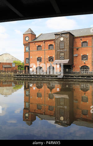 Wigan Pier, reso famoso da George Orwell, nel Lancashire in NW England, Regno Unito Foto Stock