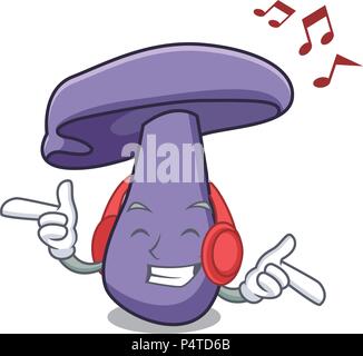 Ascolto di musica fungo blewit mascotte cartoon Illustrazione Vettoriale