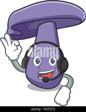 Con cuffie fungo blewit mascotte cartoon Illustrazione Vettoriale