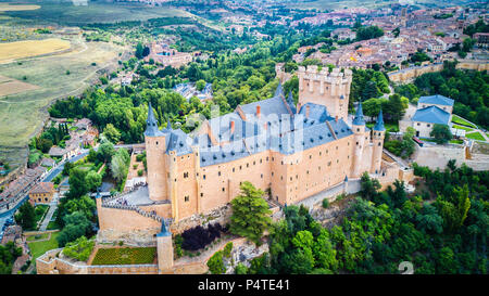 Vista aerea, l'Alcazar of Segovia, Spagna Foto Stock