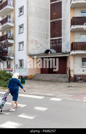 Szczecin, Polonia, abbandonati edificio prefabbricato Foto Stock