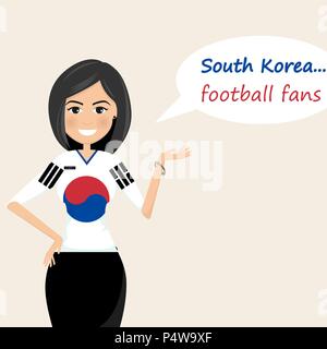Corea del Sud i tifosi di calcio.Allegro tifosi di calcio, sport immagini.giovane donna,Pretty girl sign.felici i fan sono il tifo per la loro squadra.illustrazione vettoriale Illustrazione Vettoriale