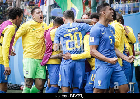 Sao Petesburgo, Russia. Il 22 giugno, 2018. World Cup 2018 partita tra Brasile e Costa Rica per il secondo round del gruppo e del 2018 Coppa del mondo, tenutasi a San Pietroburgo Stadium, San Pietroburgo, Russia. Credito: Thiago Bernarders/Pacific Press/Alamy Live News Foto Stock