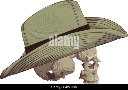 Cranio nel cappello da cowboy Illustrazione Vettoriale