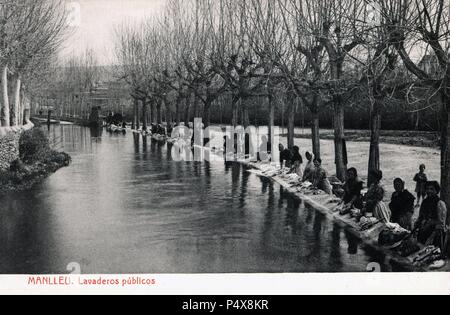 Tarjeta postale. Lavaderos públicos de Manlleu. Año 1916. Foto Stock