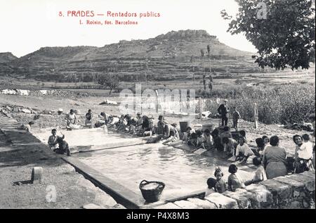 Tarjeta postale. Lavaderos públicos de Prades. Años 1915. Foto Stock