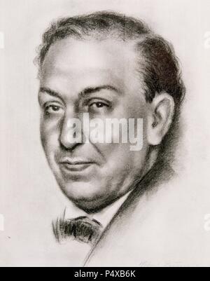 ANTONIO MACHADO (1875-1939). Poeta español perteneciente a la "Generación del 98'. S. XIX-XX (S. XIX-S. XX). Retrato realizado por el pintor Rafael Peñuelas. Foto Stock