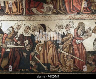 La strage degli innocenti. Pittura murale risalente al XIV secolo. Navata centrale del Duomo Mondonedo. Provincia di Lugo. La Galizia. Spagna. Foto Stock