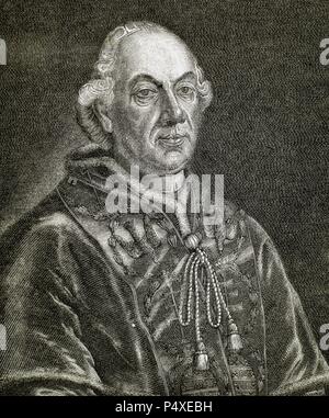 Pio VI (Cesena ,1717-Valence, 1799). Papa italiano, denominato Giannangelo Braschi. Eletto nel 1775. Incisione di R. Cremer. Foto Stock