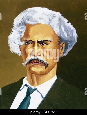 Mark Twain (1835-1910). Autore americano e umorista. Ritratto. Il colore di disegno. Foto Stock