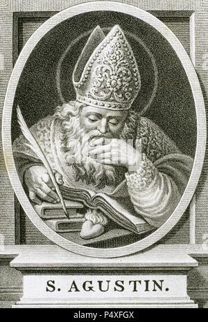 Agostino di Ippona (354-430). Il Latino del filosofo e teologo. Il Vescovo di Ippona Regius. Ritratto. Incisione. 1876. Foto Stock