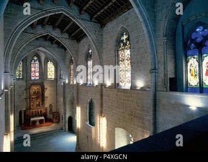 Spagna. Barcellona. La Cappella di Santa Agata. Edificio gotico. Anno 1302. Il capomaestro Riquer Bertran è stato commissionato per iniziare la costruzione, seguita nel 1316 da Jaume e successivamente da Pere d'Olivera. All'interno. Foto Stock