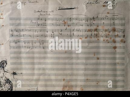 Enrique Granados (1867-1916). Lo spagnolo del compositore e pianista. Cuentos de la Nin ez (i racconti dell'infanzia). Manoscritto autografo del musicista è dedicato a suo figlio Eduardo. Collezione privata. Foto Stock