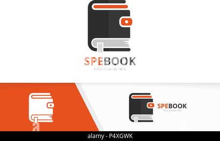 Portafoglio di vettore e prenota la combinazione di logo. La borsetta e la libreria di simbolo o icona. Finanze uniche e libreria logotipo di modello di progettazione. Illustrazione Vettoriale