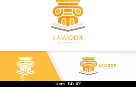 Il vettore di colonna e libro aperto la combinazione di logo. Pilastro e libreria di simbolo o icona. Una storia unica e logotipo libreria Design modello. Illustrazione Vettoriale
