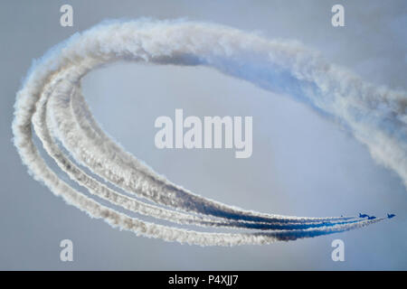 Le frecce rosse eseguire durante il Weston Air Festival a Weston Bay, Weston-super-Mare. Foto Stock