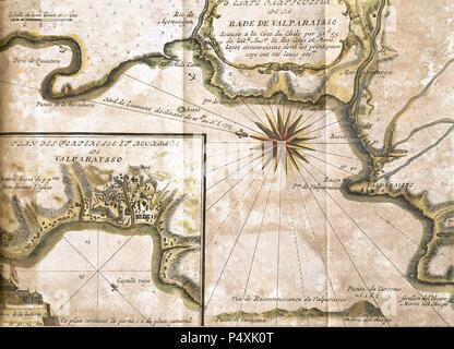 Il Cile. Valparaiso. Mappa nel 1713 dopo una incisione di 1717. Foto Stock