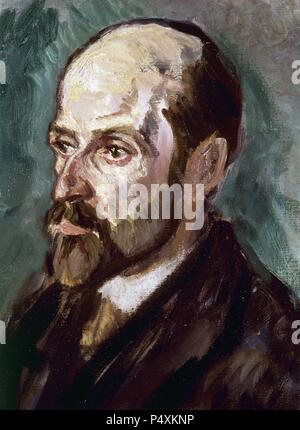 JIMENEZ, Juan Ramón (Moguer, 1881-San Juan de Puerto Rico,1958). Poeta español. Autor de 'Arias tristes" (1903), 'Jardines lejanos" (1904), 'Elegías" (1908-10), y la novela célebre "Platero y Yo" (1914). Premio Nobel de Literatura en 1956. Oleo de Juan ECHEVARRIA (1875-1931) . Foto Stock