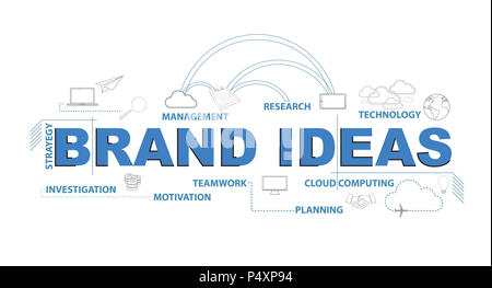 Marca testo idee ed infografico design concept grafico su uno sfondo blu Foto Stock