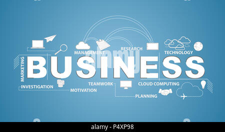 Testo Bussiness infografico graphic design concept. Illustrazione Vettoriale. isolate su uno sfondo blu Foto Stock