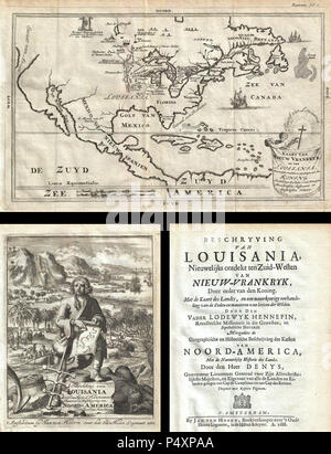 1688 Hennepin Primo Libro e mappa del Nord America (prima mappa stampata a nome della Louisiana) - Geographicus - NieuwVrankryk-hennepin-1688. Foto Stock