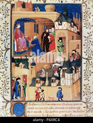 Charles VI (1368-1422), l'Amato. Re di Francia dal 1380 fino alla sua morte. Carlo IV è segretario del salmone Pierre presenta il manoscritto di Carlo VI. Miniatura. Xv secolo. Francia La Biblioteca Nazionale. Foto Stock