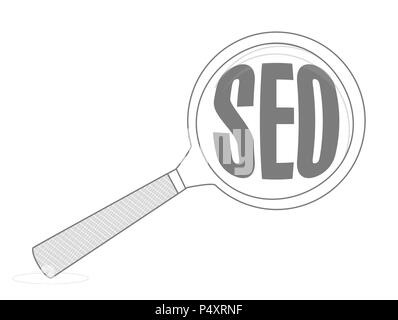 SEO icona della lente di ingrandimento concetto Illustrator. design graphic isolato su bianco Foto Stock