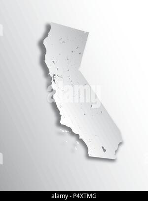 Stati Uniti - Mappa della California con carta effetto di taglio. Fatto a mano. I fiumi e i laghi sono mostrati. Si prega di guardare le mie altre immagini della serie cartografica - Illustrazione Vettoriale