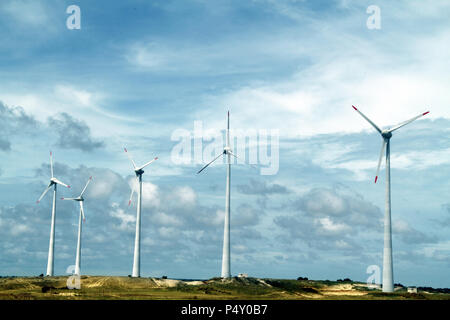 Projeto Eólico, RN 15, Rio do Fogo, Rio Grande do Norte, Brasile Foto Stock