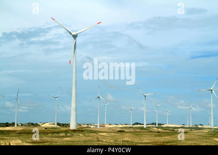 Projeto Eólico, RN 15, Rio do Fogo, Rio Grande do Norte, Brasile Foto Stock