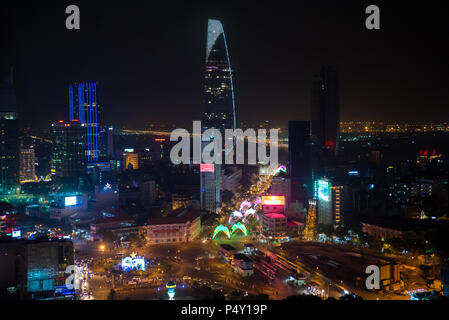 Centro di Saigon città di notte, Ho-Chi-Minh City - Vietnam Foto Stock
