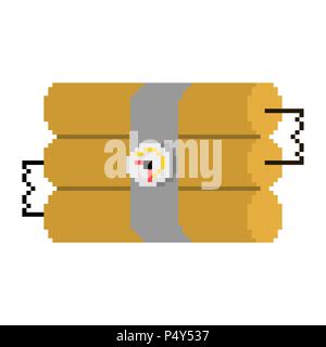 La dinamite bastoni pixel art e orologio. TNT esplosivi 8 bit. Bomb illustrazione vettoriale Illustrazione Vettoriale