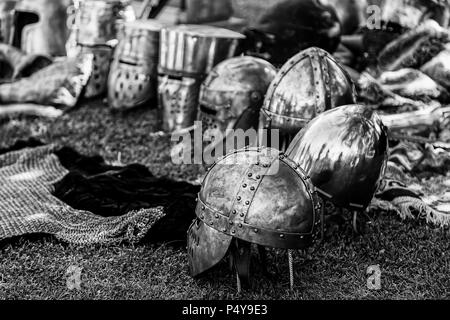 Dettaglio di antico borgo medioevale armor, riproduzione di abbigliamento protettivo per combattere, crociate, guerra Foto Stock