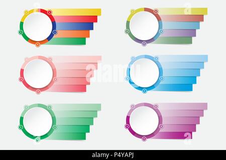 Set di colorate ed infografico moderno etichette come un cerchio diviso in cinque sezioni e rettangoli pronto per il tuo testo. Realizzato come colorata, colore opaco s Illustrazione Vettoriale