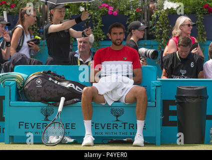 La Queen's Club di Londra, Regno Unito. 23 Giugno, 2018. Febbre campionati ad albero Giorno 6 semi-match finale sul Centre Court. Top seme Marin CILIC (CRO) vs Nick Kyrgios (AUS). Credito: Malcolm Park/Alamy Live News. Foto Stock