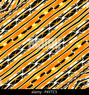 Arte digitale tecnica etnica geometriche strisce diagonali intricato astratta design pattern in vividi colori caldi Foto Stock