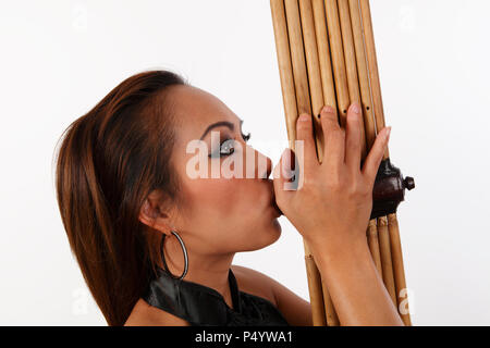 Lao Khaen armonica a bocca. Strumento Reed (Thai/Laos) Il bambù fatti a mano- Pan tubi dalla Thailandia. Foto Stock