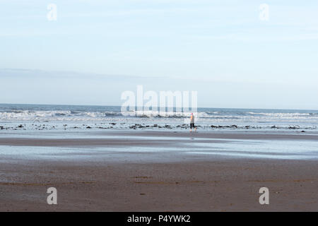 Aprire l'acqua nuotatore sfidando il Mare del Nord a Saltburn Foto Stock