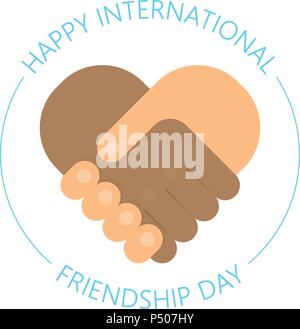 Handshake internazionali - Amicizia - logo felice amicizia giorno vettore design divertente. international holiday. Utilizzabile per biglietti di auguri, poster. Migliori amici per sempre. Illustrazione Vettoriale