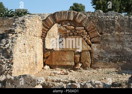 Villa romana "Els Munts', la residenza di un alto funzionario della somministrazione di Tarraco. Ii secolo D.C. Rovine del bagno termale. Tarragona. La Catalogna. Spagna. Foto Stock