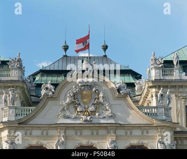 Arte barocca. Il Palazzo del Belvedere. (Belvedere superiore) (1721-1723). Eretto dall'architetto austriaco Johann Lukas von Hildebrandt (1668-1745). Facciata. Dettaglio. Vienna. Austria. Foto Stock