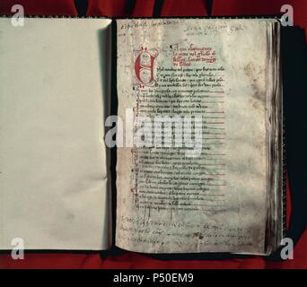 Gonzalo de Berceo (c.1197-prima del 1264). Poeta spagnolo. La vita di San Domenico di silos. Manoscritto. Primo folio. Biblioteca della Reale Accademia di Storia. Madrid. Spagna. Foto Stock