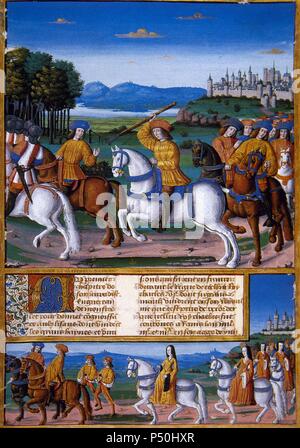 Charles VI "l'amato" (1368-1422). Re di Francia (1380-1422). La follia di Carlo VI. Del quindicesimo secolo miniatura del 'Chronique d'Enguerrand de Monstrelet'. ' Chateau de Chantilly. La Francia. Foto Stock