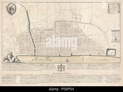 1744 Wren Mappa di Londra, Inghilterra - Geographicus - Londra-wren-1744. Foto Stock