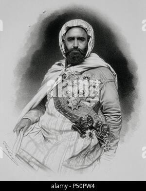 Abdelkader El Djezairi (1808-1883). Politico algerino e militari. Incisione, 1887. Foto Stock