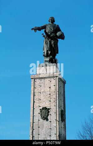 DIEGO LOPEZ V de Haro (h.1250-1310). Político castellano, Señor de Vizcaya. Fundador de la ciudad de Bilbao. ESTATUA obra de 1890 de Mariano Benlliure. BILBAO. Provincia de Vizcaya. País Vasco. Foto Stock